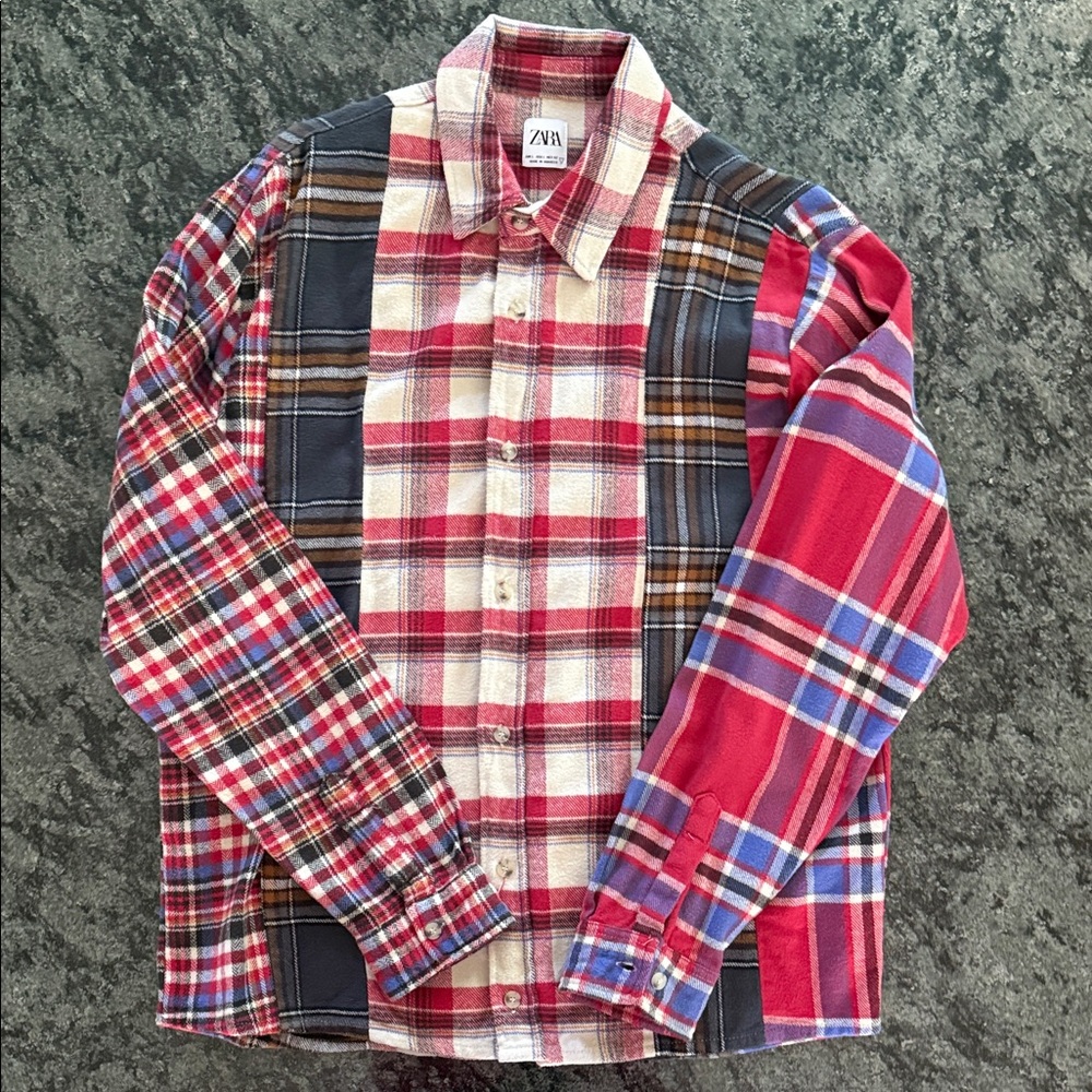 Zara Multicolor Patchwork Plaid Men’s Shirt, size Large